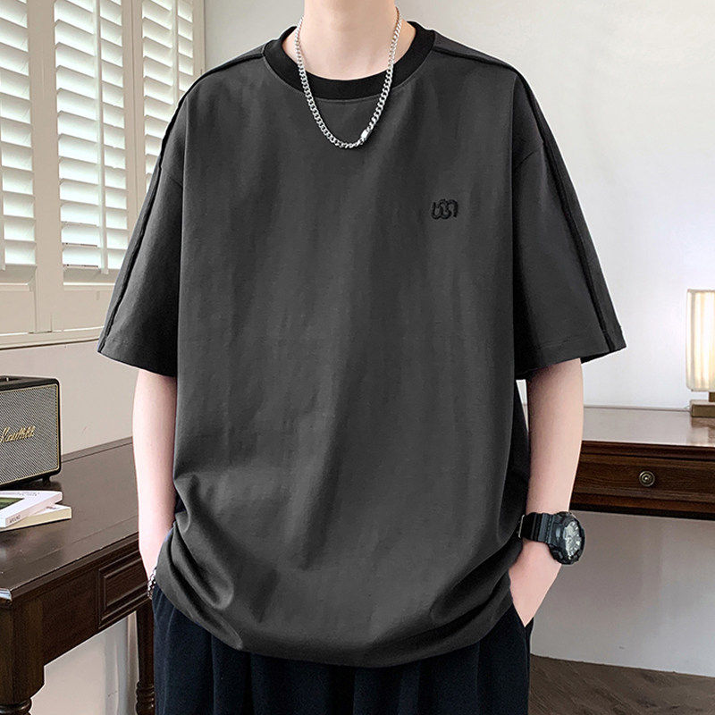 专柜美式短袖t恤男夏季新款条纹宽松半袖上衣服男士潮牌刺绣休闲
