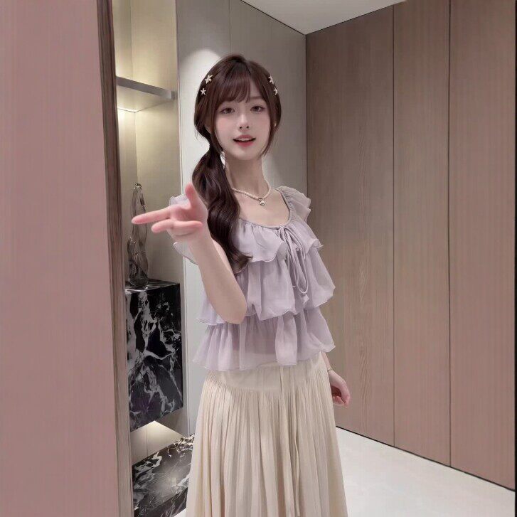 专柜法式温柔风巨好看的紫色蛋糕衬衫设计感小众漂亮独特上衣2026