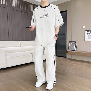 专柜休闲运动套装男夏季薄款短袖长裤两件套男生潮牌宽松一套帅气
