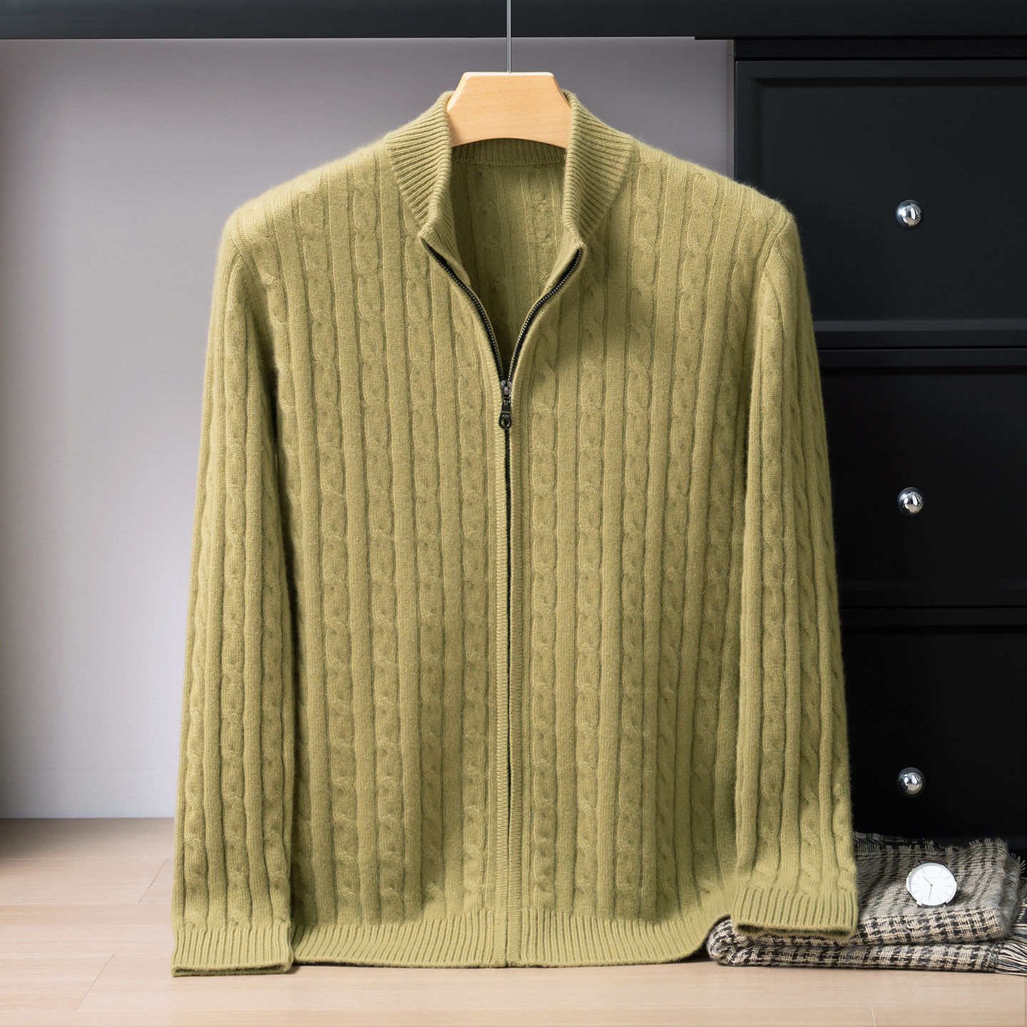 统悦100%纯山羊绒开衫男外套