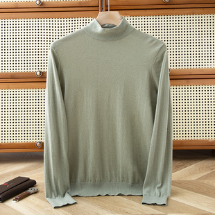 精纺半高领羊绒衫男100纯羊绒秋冬针织打底羊毛宽松中领薄款毛衣
