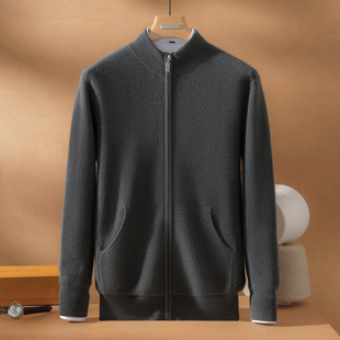 LP同款半高领拉链100%男士纯羊绒开衫秋冬新款针织衫中厚带兜外套