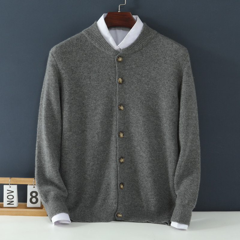 加厚开衫男100纯山羊绒衫秋冬季针织羊毛鄂尔多斯市休闲毛衣外套
