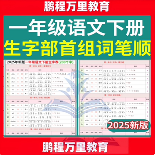 2025新版一年级语文下册写字表课课贴200字读音音序部首结构组词笔顺笔画PDF电子版