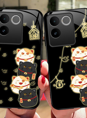 发财猫vivoS17手机壳S16Pro玻璃S15E硅胶软边硬壳S12防摔S10/9/7/6/5保护套5G全包s1男女por可爱V2048A中国风