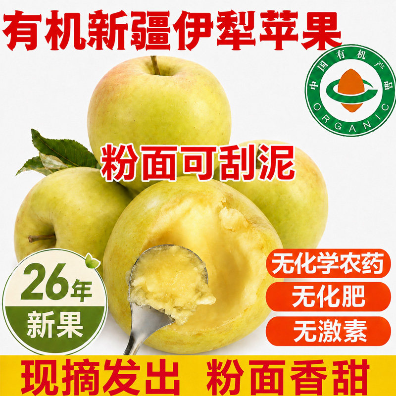 有机新疆伊犁青苹果 粉面老品种【顺丰到家】老人宝宝刮泥水果
