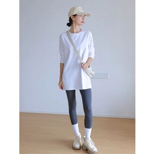 高个子白色下装消失中长款t恤女遮屁股大码200斤长袖内搭打底衫盖