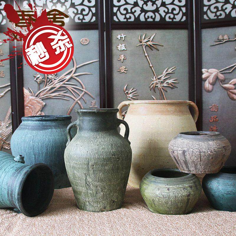 手工陶罐坛子粗陶花瓶花器多肉花盆红陶黑陶土陶复古干花c瓦罐客