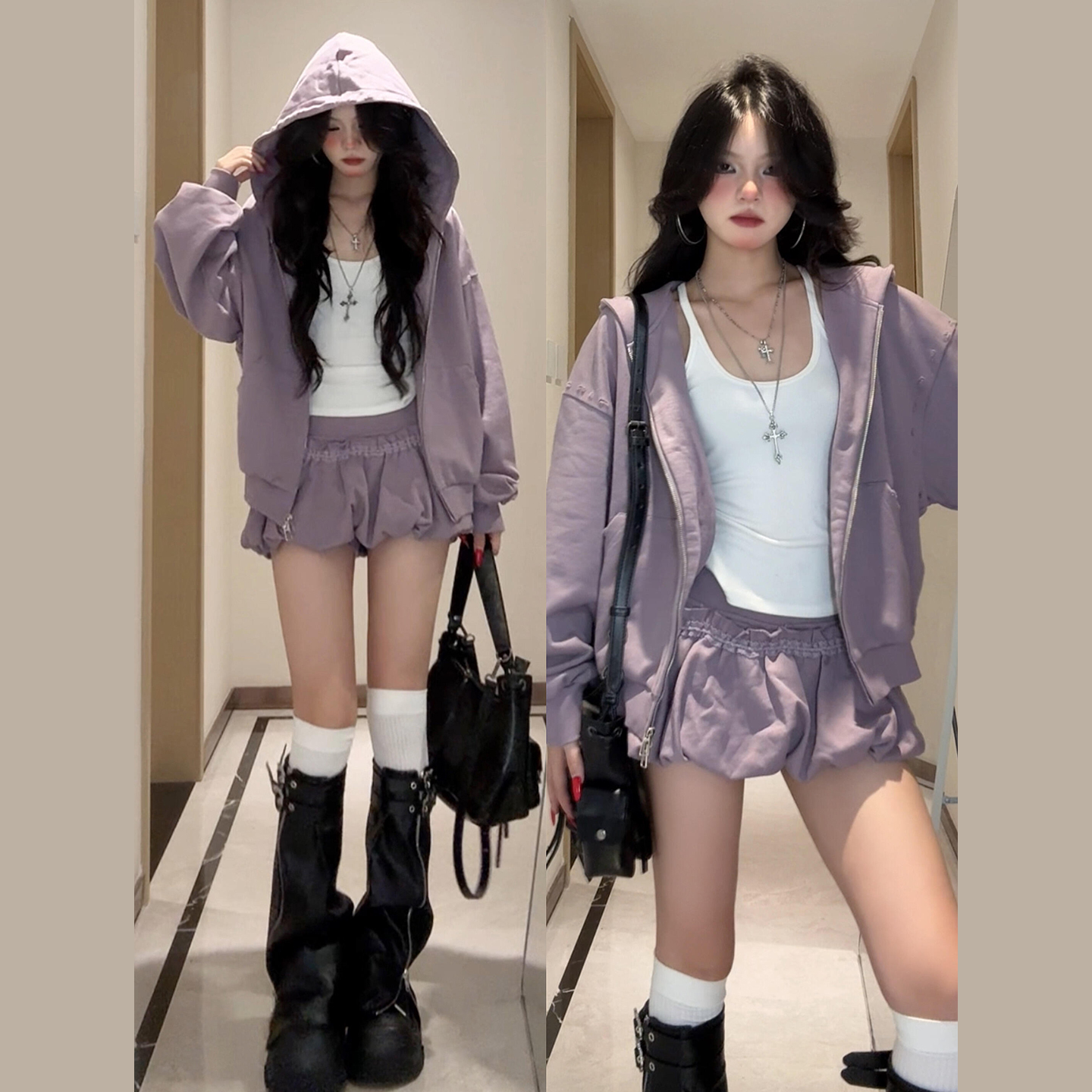 紫色卫衣外套连衣裙子女2