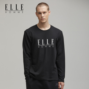 ELLE HOMME新品男士长袖T恤字母印花柔软棉质圆领打底衫