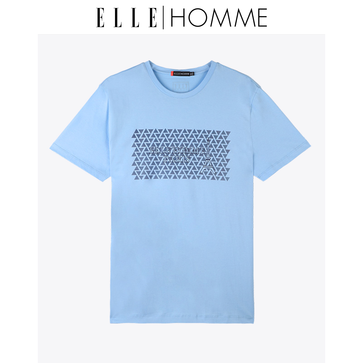 ELLE HOMME夏季新品男士棉质T恤品牌字母印花圆领短袖上衣