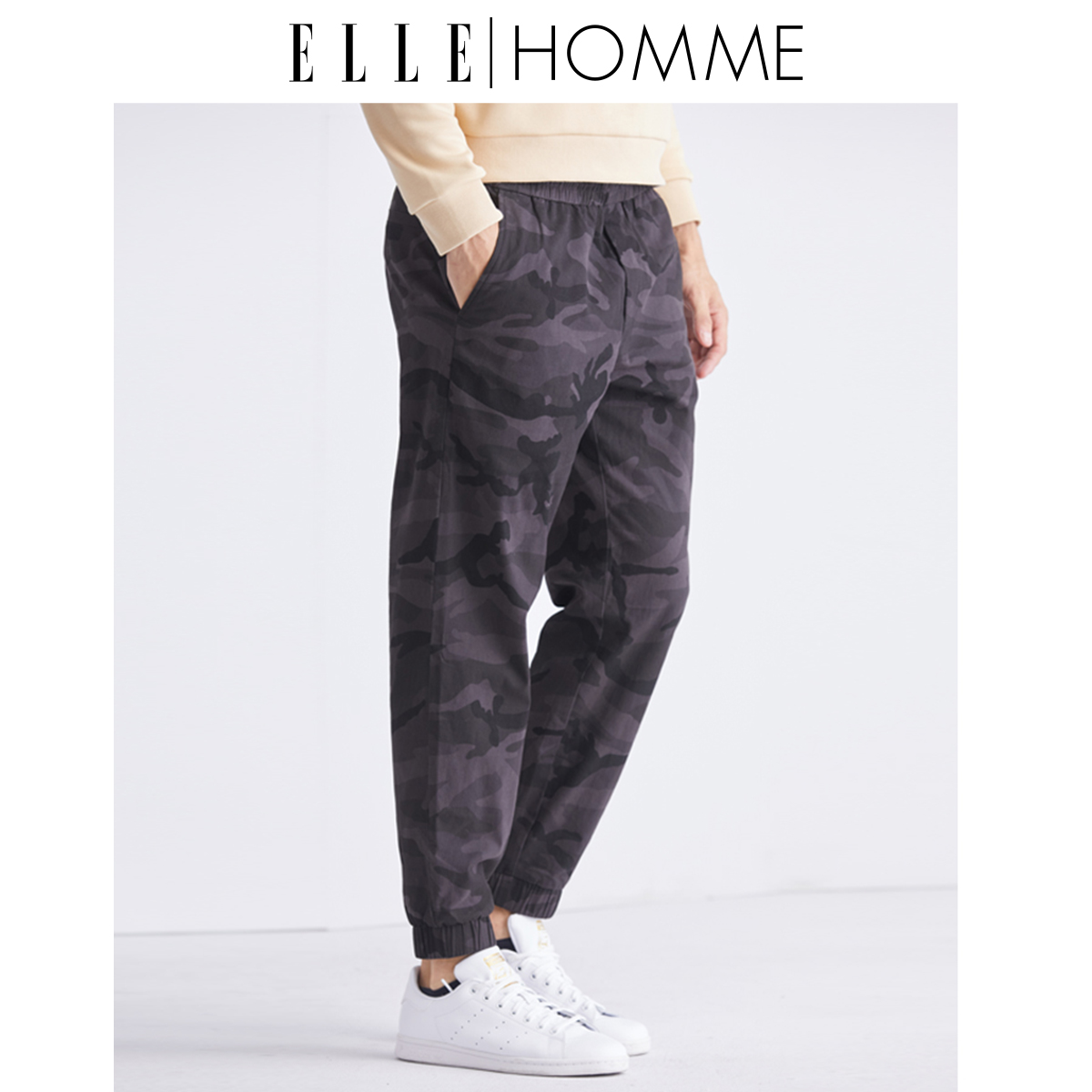 ELLE HOMME新品男士迷彩工装裤宽松束脚休闲裤春秋长裤