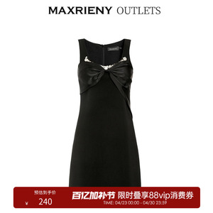 【奥莱】MAXRIENY蝴蝶结背带短裙夏季泡泡袖连衣裙小黑裙