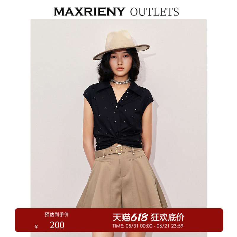 【奥莱】MAXRIENY精致休闲烫钻上衣腰部镂空小众
