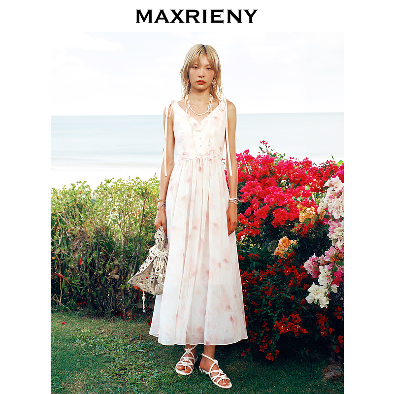 腰部珍珠、晕染立体花装饰  大散摆