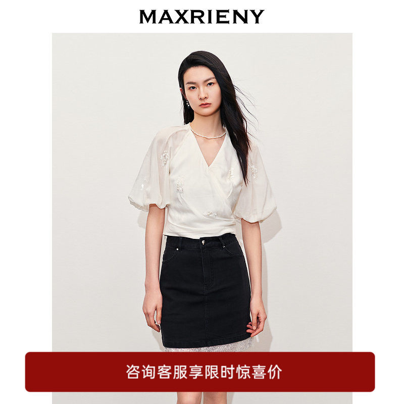 【奥莱】MAXRIENY复古文艺感刺绣衬衫女上衣图片