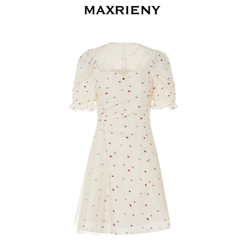 【奥莱】MAXRIENY怦然心动裙复古小红心提花泡泡袖连衣裙