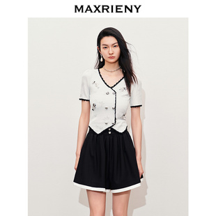 上衣女 奥莱 MAXRIENY宫廷千金风撞色针织开衫