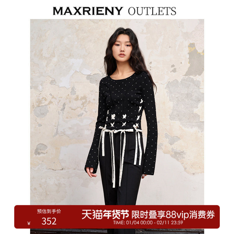 【奥莱】MAXRIENY赫本风芭蕾波点针织修身上衣,女装/女士精品,毛针织衫,淘宝优惠券,粉丝福利购,淘宝优惠卷