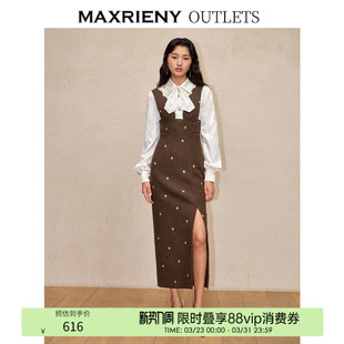 MAXRIENY复古宫廷连衣裙开衩裙子 奥莱