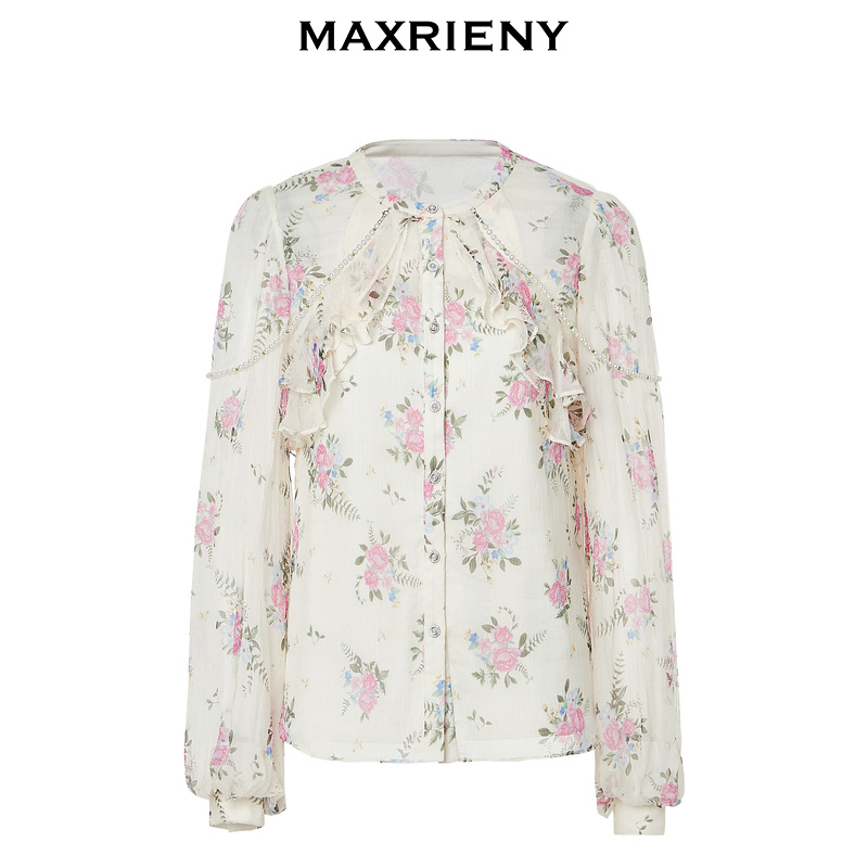 【奥莱】MAXRIENY温柔田园风碎花真丝花衬衫桑蚕丝衬衣上衣女