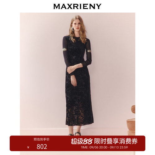 烧花丝绒修身连衣裙，收腰修身版型