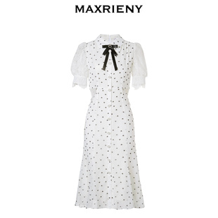 奥莱 MAXRIENY甜美少女感露腰蝴蝶结连衣裙爱心波点蕾丝裙