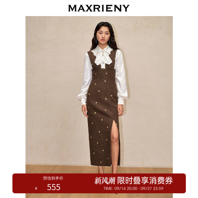 【奥莱】MAXRIENY复古宫廷连衣裙开衩裙子图片