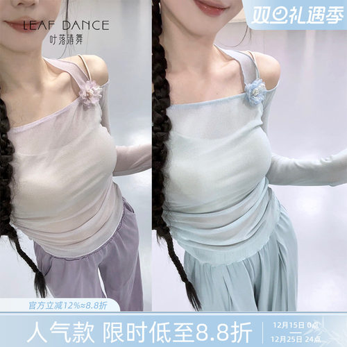 叶落清舞挂脖网纱上衣舞蹈练功服