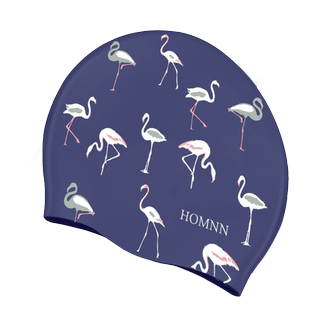 紫色印花硅胶泳帽女成人防水护耳长发加大码火烈鸟游泳帽白色泳镜