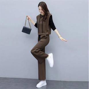 休闲女装 洋气套装 气质显瘦阔腿裤 新款 三件套潮a058 女2025秋季