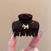 巧克力色小狗小抓夹女后脑勺发夹子高级感头饰半扎马尾发量少新款