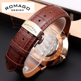雷米格真皮手表带 代用原装ROMAGO男女款头层牛皮表链蝴蝶扣配件