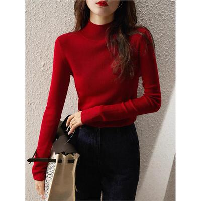 红色半高领秋冬女底衫软