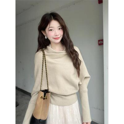 老钱风法式堆堆领蝙蝠袖