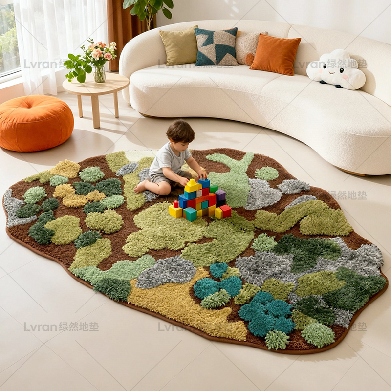 【青苔异形】绿色苔藓森林地毯客厅卧室床边毯ins飘窗毯不规则地�