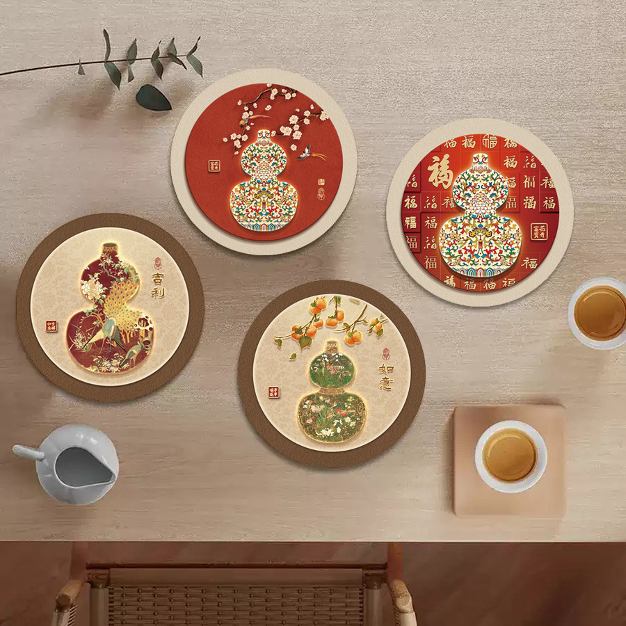 新年杯垫喜庆福禄新中式硅藻泥碗垫茶杯垫圆形杯子防烫隔热垫,居家布艺,餐垫,淘宝优惠券,粉丝福利购,淘宝优惠卷