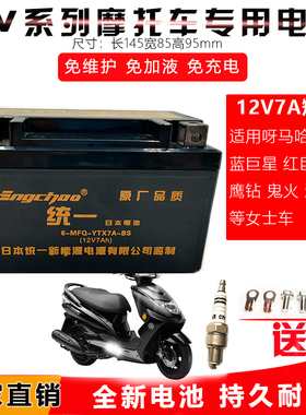 踏板摩托车电池12V女士助力车电瓶YTX7A-BS免维护统一通用12V7A