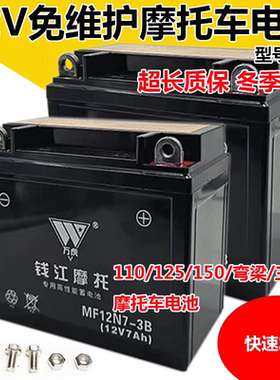 钻豹摩托车电瓶免维护蓄电池通用踏板车弯梁车12V7A5A9A6.5干电池
