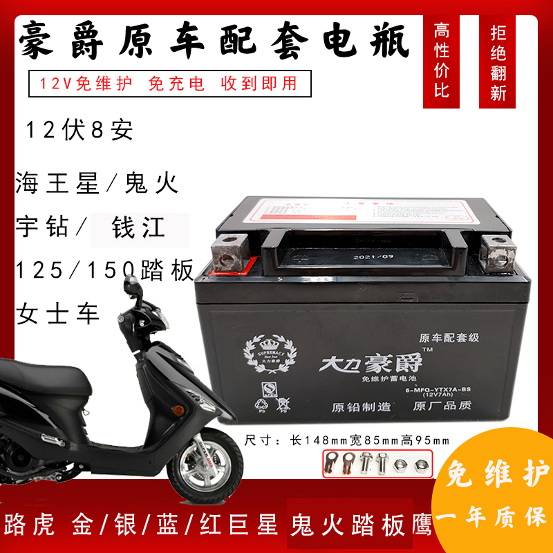 摩托车电瓶ytx7a-bs女装通用12v7ah豪爵125干蓄电池专用踏板电池