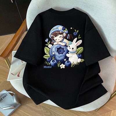 原宿风100纯棉森系少女仿刺绣印花短袖T恤儿童夏季美式风宽松上衣