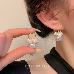 森系超仙花朵珍珠耳环耳扣女小众设计轻奢耳钉高级感复古气质耳饰
