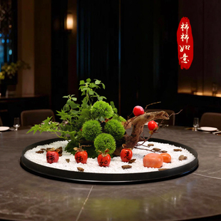 酒店餐桌中间摆花柿柿如意电动转盘桌花装饰高档饭店圆桌景观摆件