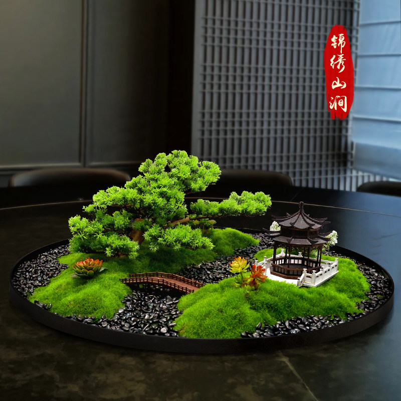 酒店餐桌中间景观摆件圆桌转盘中间摆花高端饭店包厢圆盘造景装饰