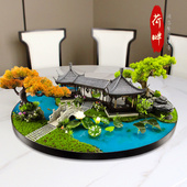 酒店餐桌转盘彷真荷花假花大圆桌中间摆件中式 特色造景微景观摆设