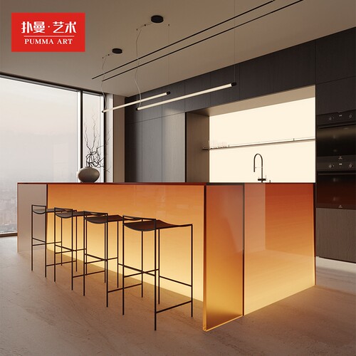 亚克力高端磨砂发光齐平岛台吧台别墅餐厅开放展示台餐台中央岛台