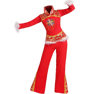 秋冬秧歌舞演出服新款中老年开门红广场舞服装套装腰鼓服扇子舞服