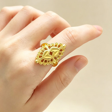 越南沙金镀金戒指女款仿真活口可调节久不掉色结婚食指戒首饰品