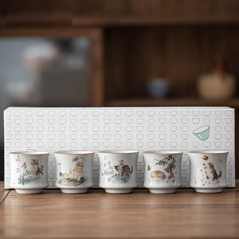 猫咪汝窑陶瓷茶杯套组主人杯品茗杯功夫茶盏茶具生日礼物礼盒装,餐饮具,茶杯,淘宝优惠券,粉丝福利购,淘宝优惠卷