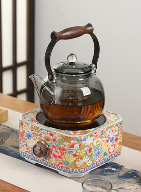 贝彩烧玻璃煮茶壶套装电陶炉